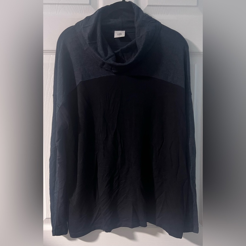 Women's CAbi Gray & Black Color Blocking Turtleneck Long Sleeved Top